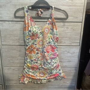 Coco rave floral ruffled one piece swimsuit, Size Large 36 D Cup